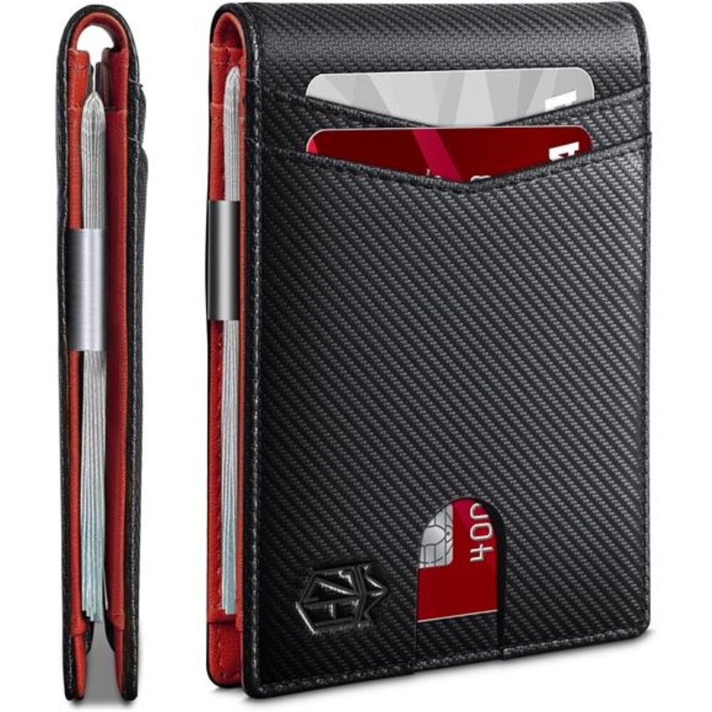 Slim RFID Bifold Wallet – 12 Card Slots, Money Clip & ID Window for Men ✨